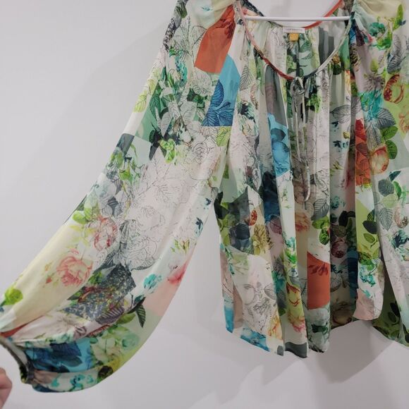 Leifsdottir Womens Top Size 14 Silk Floral Bohemian Fairy Peasant Art To Wear - Picture 3 of 7
